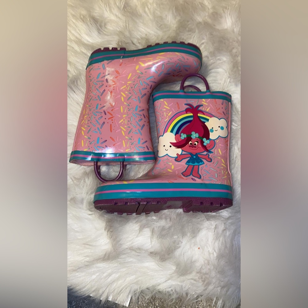 Pink W/ Blue Trolls Poppy Rain Boot used - Picture 7 of 7